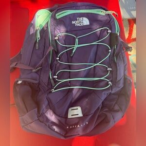 The North Face Purple Backpack with Mint Accents